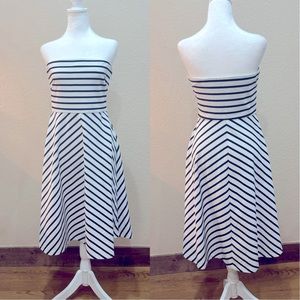The Limited Black/White Striped, A-Line Style, Strapless Dress, Size M,